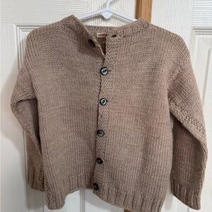 Vintage Hand Knit Kids Cardigan Brown Button Sweater Toddler Cozy